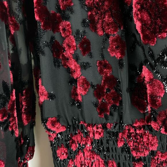 Parker Carmindy Floral Velvet Burnout Dress Black Red Womens Size Small - Picture 11 of 11